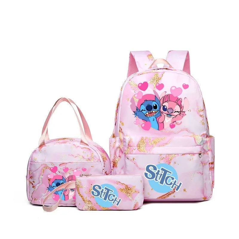 Fashionable, Bold and Beautiful Dress3Pcs Stitch Print Backpack Set, With Tote and Pouch, Large Capacity Lightweight And Breathable Outdoor Knapsack