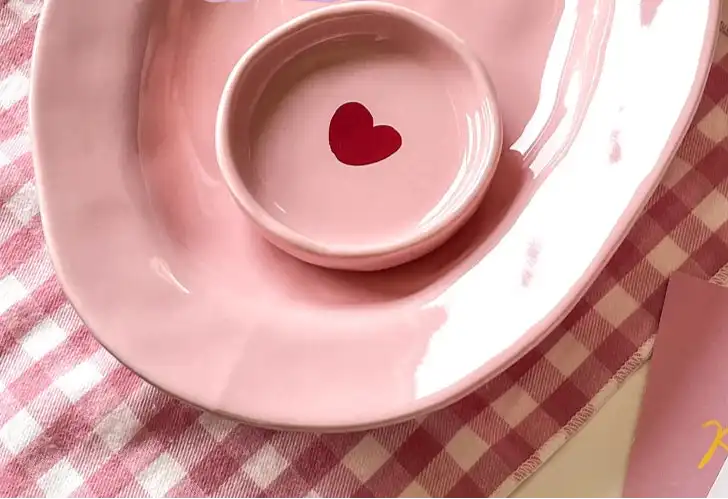 Cute Dinner Tableware Pink Heart Pattern Ceramic - Just The Fly Way
