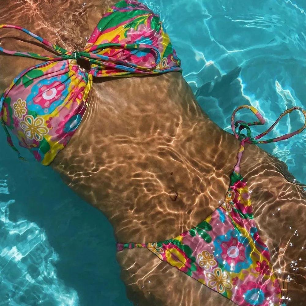 Amazing Selection of Various Prints, Low waistline Bikini Set With Backless Design - Just The Fly Way