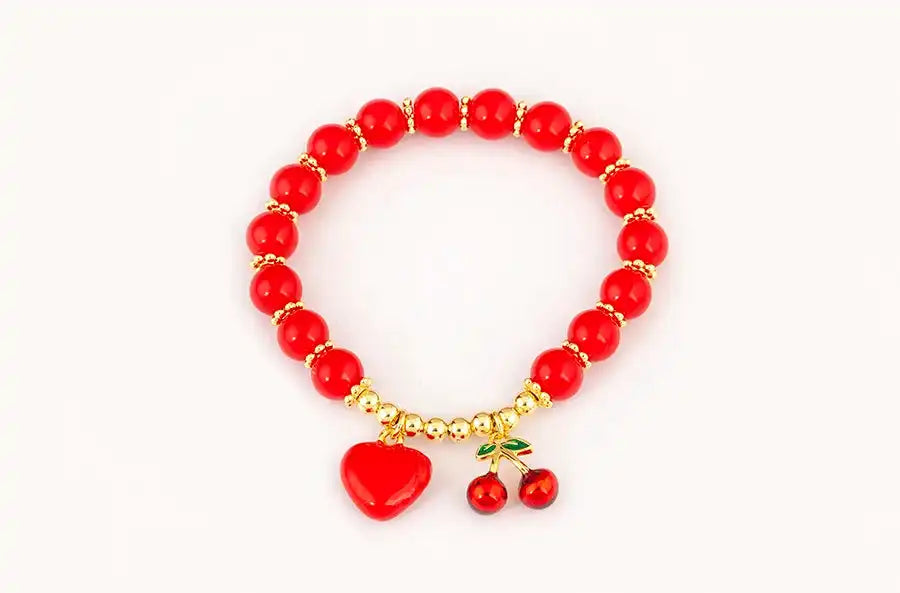 Cherry and Heart Red Beaded Chain Bracelet in 3 Fashion Styles – Trendy Jewelry - Just The Fly Way