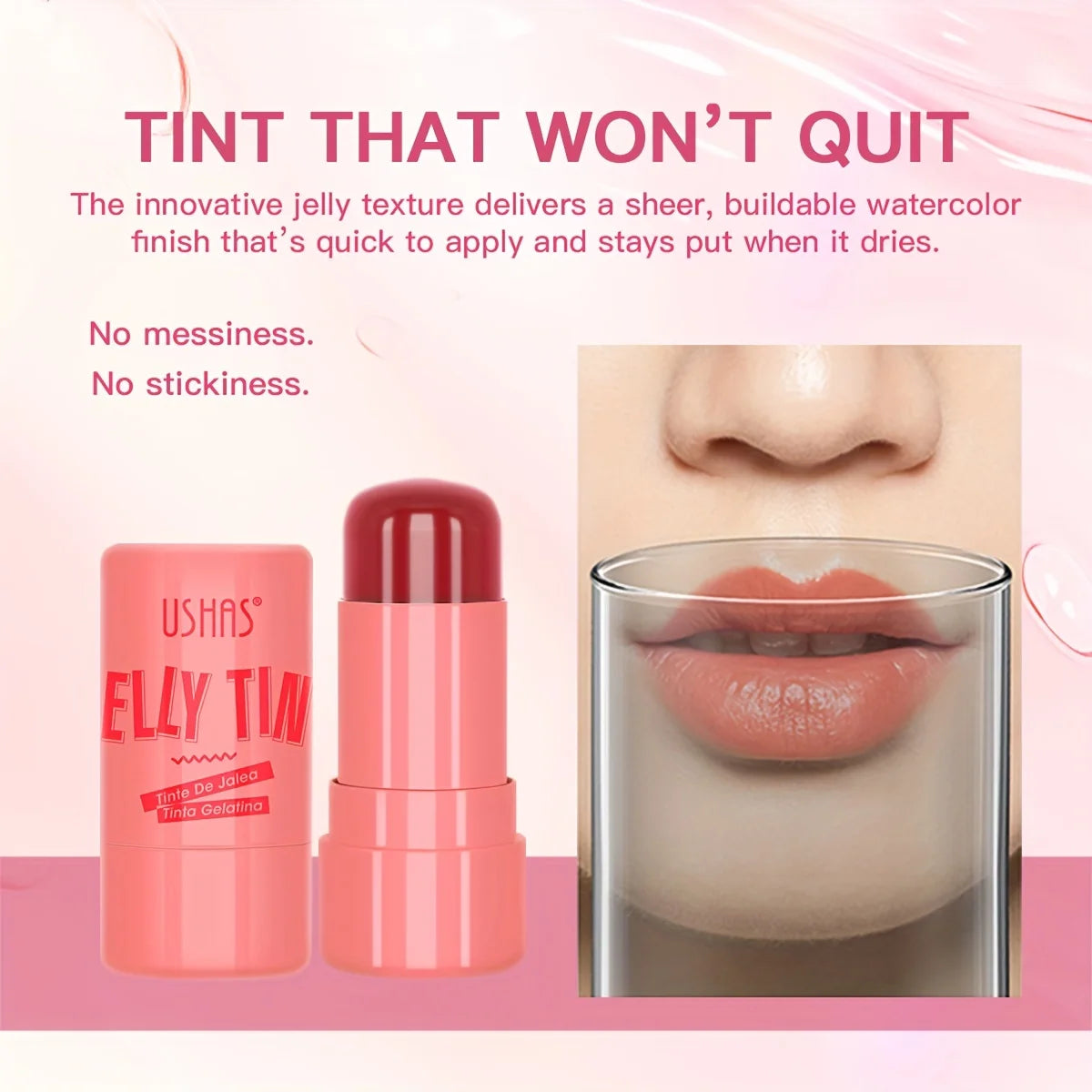 Fashionable, Bold and Beautiful Dress4 Colors Jelly Blush Stick Lip Balm Eyeshadow 3-in-1 Multi-Use Matte Blush Moisturize Brighten Lip Gloss
