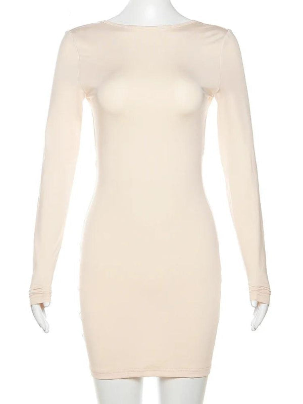 Classic Long Sleeve, Lightweight Mini Dress with Backless Design - Just The Fly Way