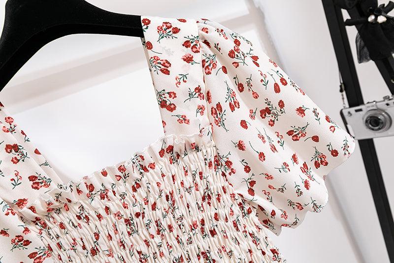 Easy Breezy Floral Printed Lightweight Versatile Chiffon Dress With Short Sleeves and Elastic Waist - Just The Fly Way