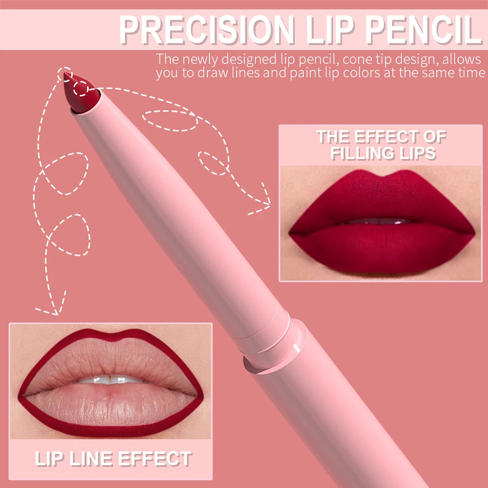 Fashionable, Bold and Beautiful Dress6pcs Lip Liner Pen Set Long-Lasting, Waterproof Sweatproof, Easy Coloring Non-fading Color Rendering Lip Gloss Set Beauty Makeup