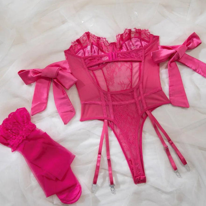 Lace Lingerie Bodysuit with Garter and Stockings - Just The Fly Way