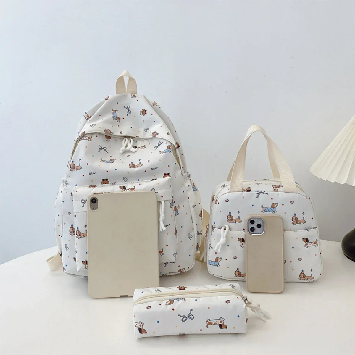 3Pc Cute Large Capacity Nylon Handbag, Backpack & Pencil Case Set with Adjustable Straps