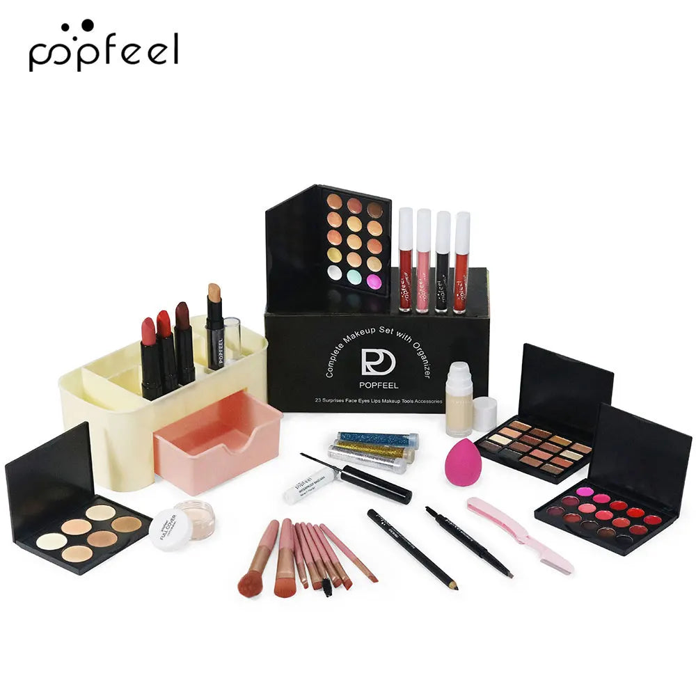 Fashionable, Bold and Beautiful DressPOPFEEL Color Makeup Cosmetic Gift Set - Eyeshadow, Foundation, and Makeup Brushes with Storage Box - Complete Makeup Collection