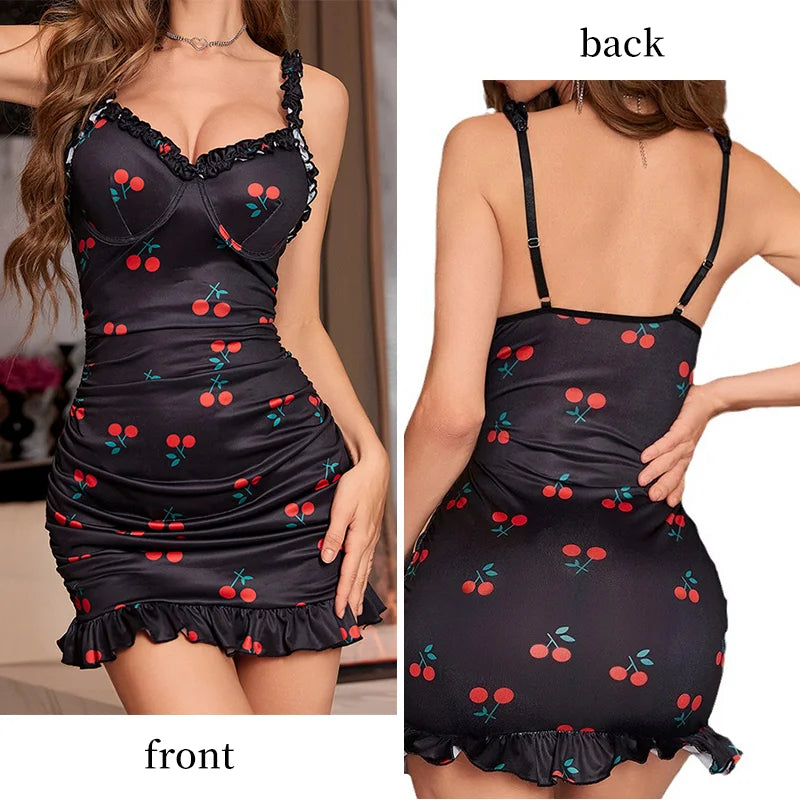 Women's Cherry Printed Silhouette Accentuating Dress or Nightgown – Stylish and Comfortable Cherry Print Design to Flatter Your Figure - Just The Fly Way