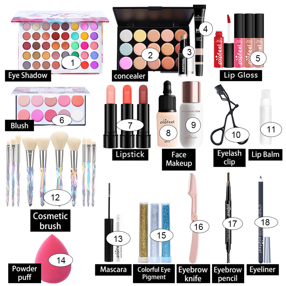 Fashionable, Bold and Beautiful DressPOPFEEL All In One Makeup Kit for Women Full Kit Set, All in One Makeup Sets Include Eyebrow Eyeliner Eyeshadow