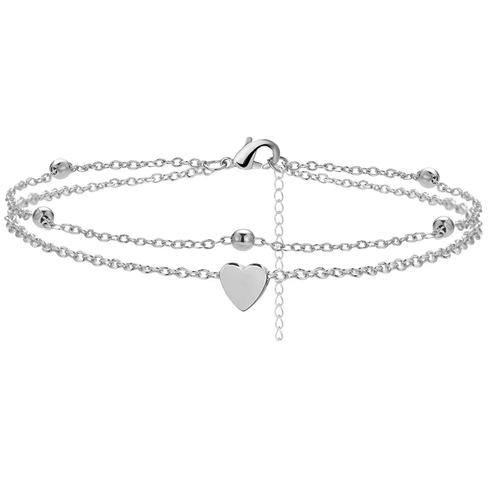 Trendy and Dainty 925 Sliver Plated CZ Waterproof Heart Charm Anklet - Just The Fly Way