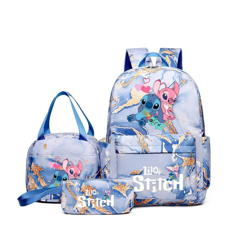Fashionable, Bold and Beautiful Dress3Pcs Stitch Print Backpack Set, With Tote and Pouch, Large Capacity Lightweight And Breathable Outdoor Knapsack