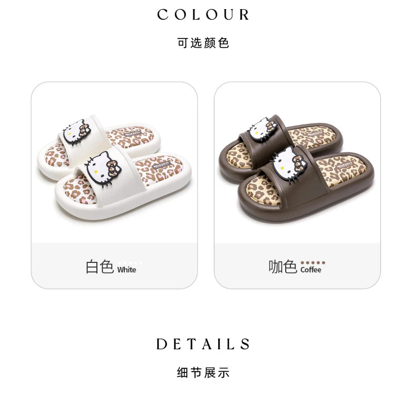 Miniso Hello Kitty Cute Leopard Print Slippers Trendy Open-Toe Slide Sandals in Chic Two-Tone Design Comfortable EVA Material