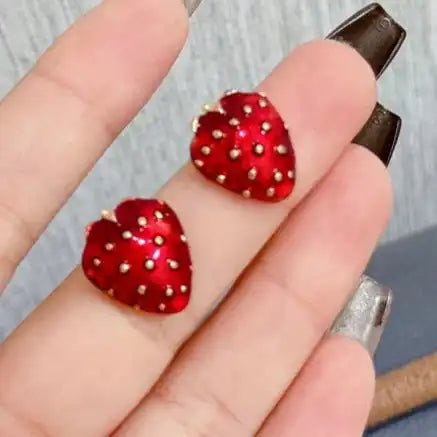 Playful Red Zircon Strawberry Stud Earrings for a Sweet Touch - Just The Fly Way