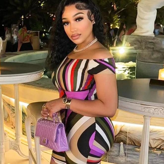 Multicolor Printed Off Shoulder Shorts Romper - Just The Fly Way