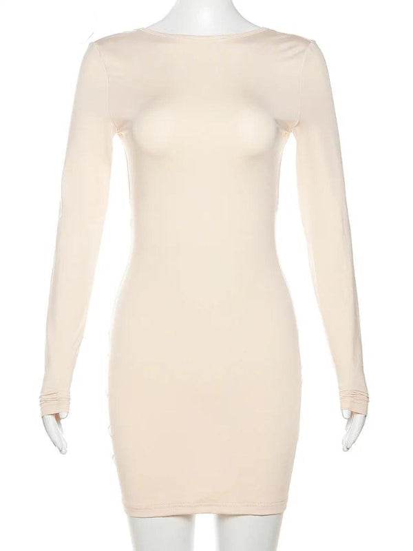 Classic Long Sleeve, Lightweight Mini Dress with Backless Design - Just The Fly Way