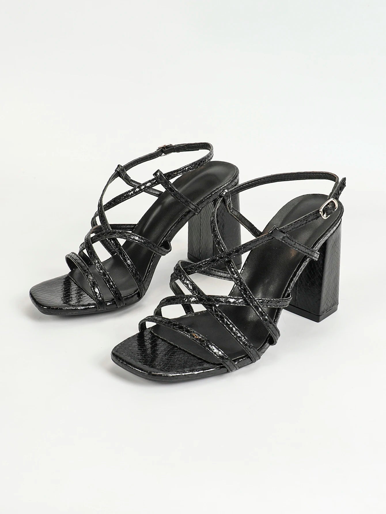 women Block Heels Square Toe Chunky Ankle Buckle Pump Heeled Sandals - Just The Fly Way