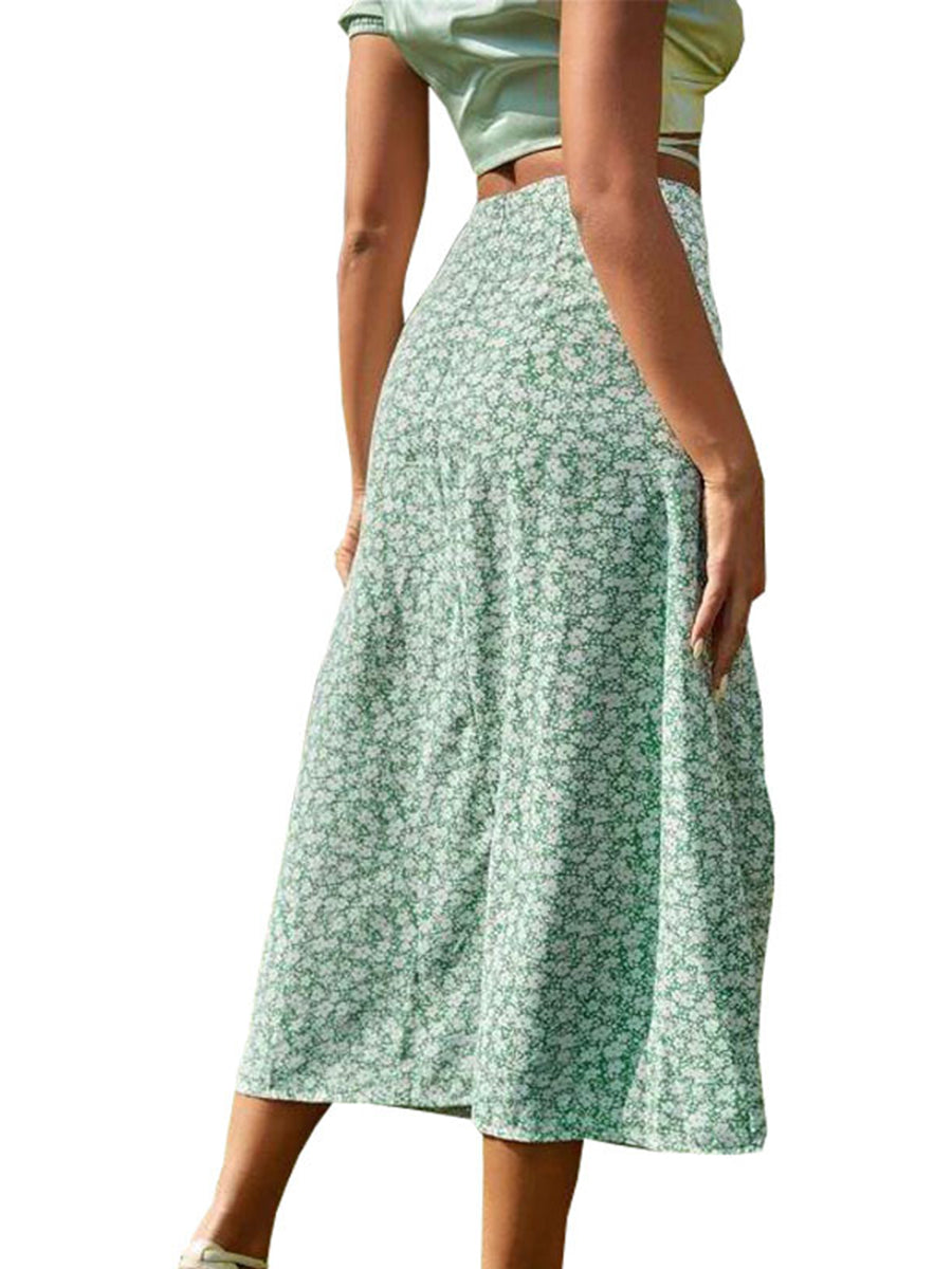 Women s Floral Print Midi Skirts Mid Waist Side Slit Skirts Spring Summer Fashion Casual A-line Skirts - Just The Fly Way