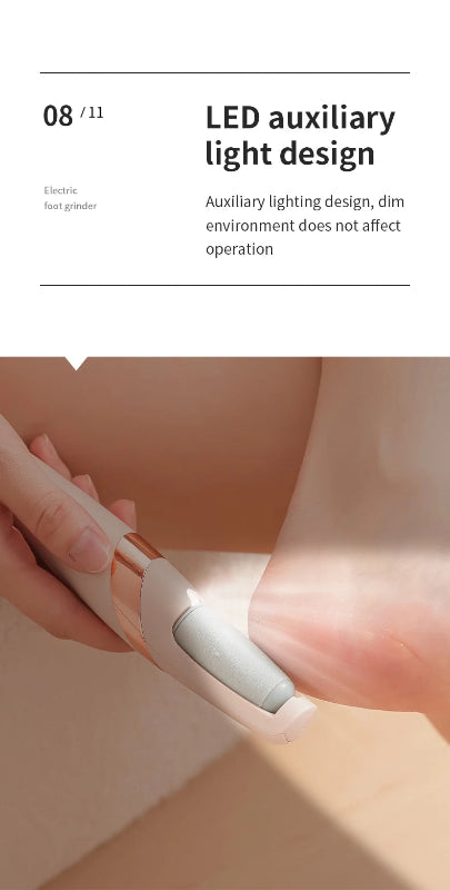 Hand holding a small LED light device with text on auxiliary lighting design.