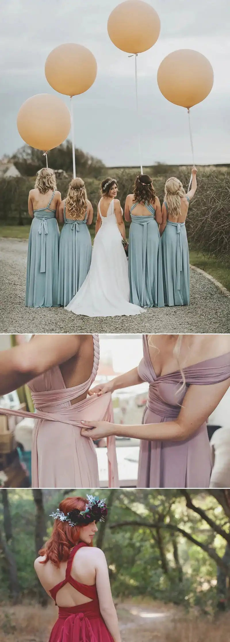 BABYONLINE Sexy Bridesmaid Dress Infinity Style Convertible Halter V neckline Gown Sleeveless Multiway Wrap Changable Guest Gown