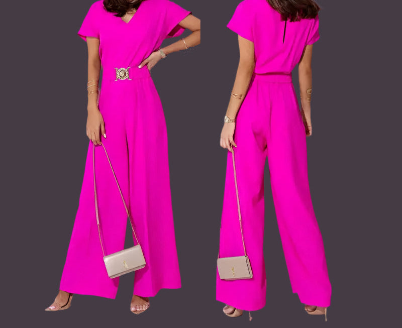 Lightweight Romper, V-Neck, Short Sleeves, and Belt - Just The Fly Way