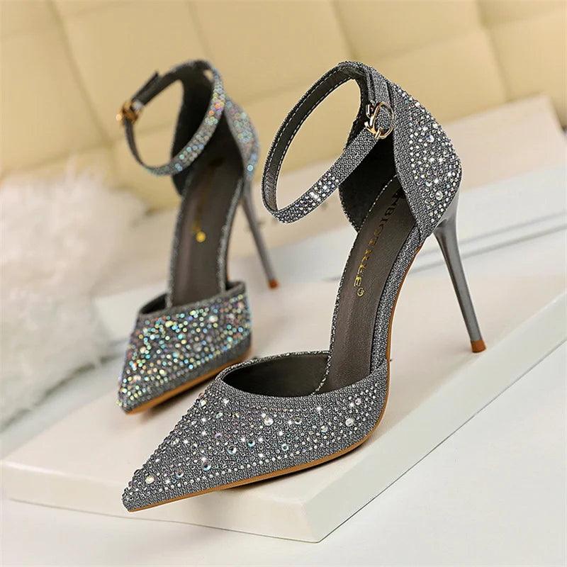 Glamorous Women's Party Heels with Rhinestones - Just The Fly Way