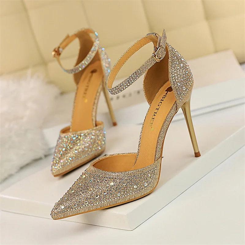 Glamorous Women's Party Heels with Rhinestones - Just The Fly Way