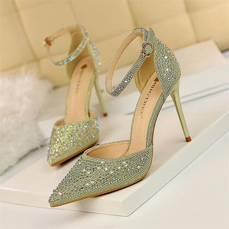 Glamorous Women's Party Heels with Rhinestones - Just The Fly Way