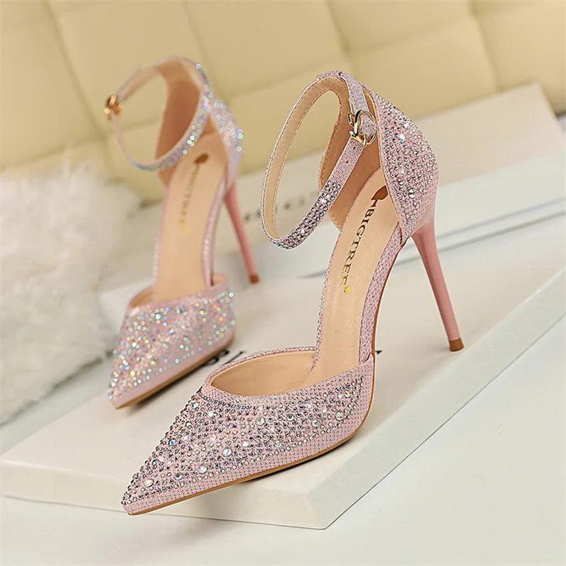 Glamorous Women's Party Heels with Rhinestones - Just The Fly Way