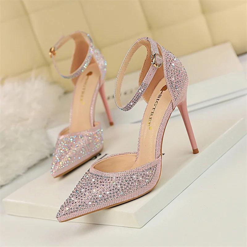 Glamorous Women's Party Heels with Rhinestones - Just The Fly Way