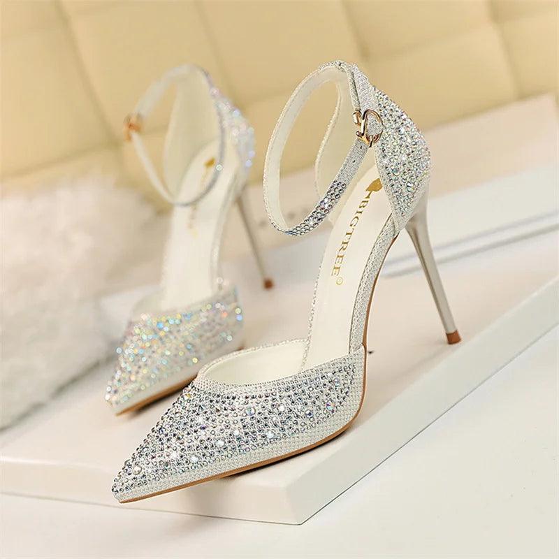 Glamorous Women's Party Heels with Rhinestones - Just The Fly Way