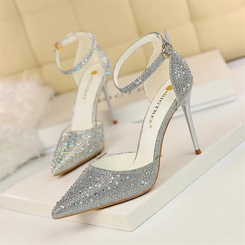 Glamorous Women's Party Heels with Rhinestones - Just The Fly Way