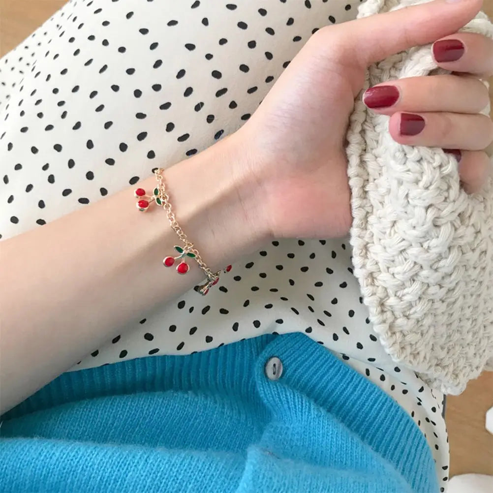 Cherry Charm Bracelet for Women - Cute Red Cherry Design - Just The Fly Way