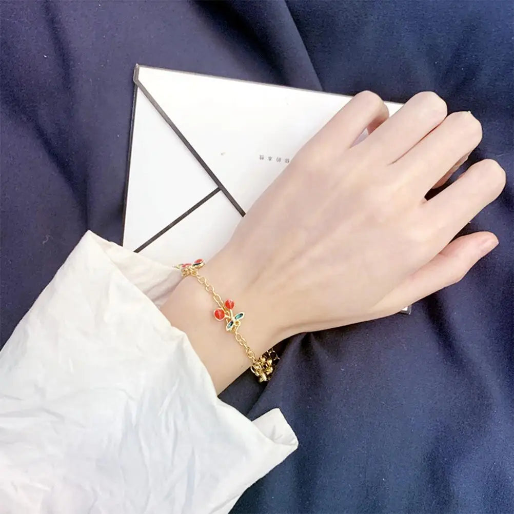 Cherry Charm Bracelet for Women - Cute Red Cherry Design - Just The Fly Way