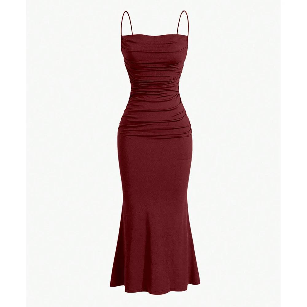 Slim Fitting Party Dress for Women - Elegant Burgundy - Just The Fly Way