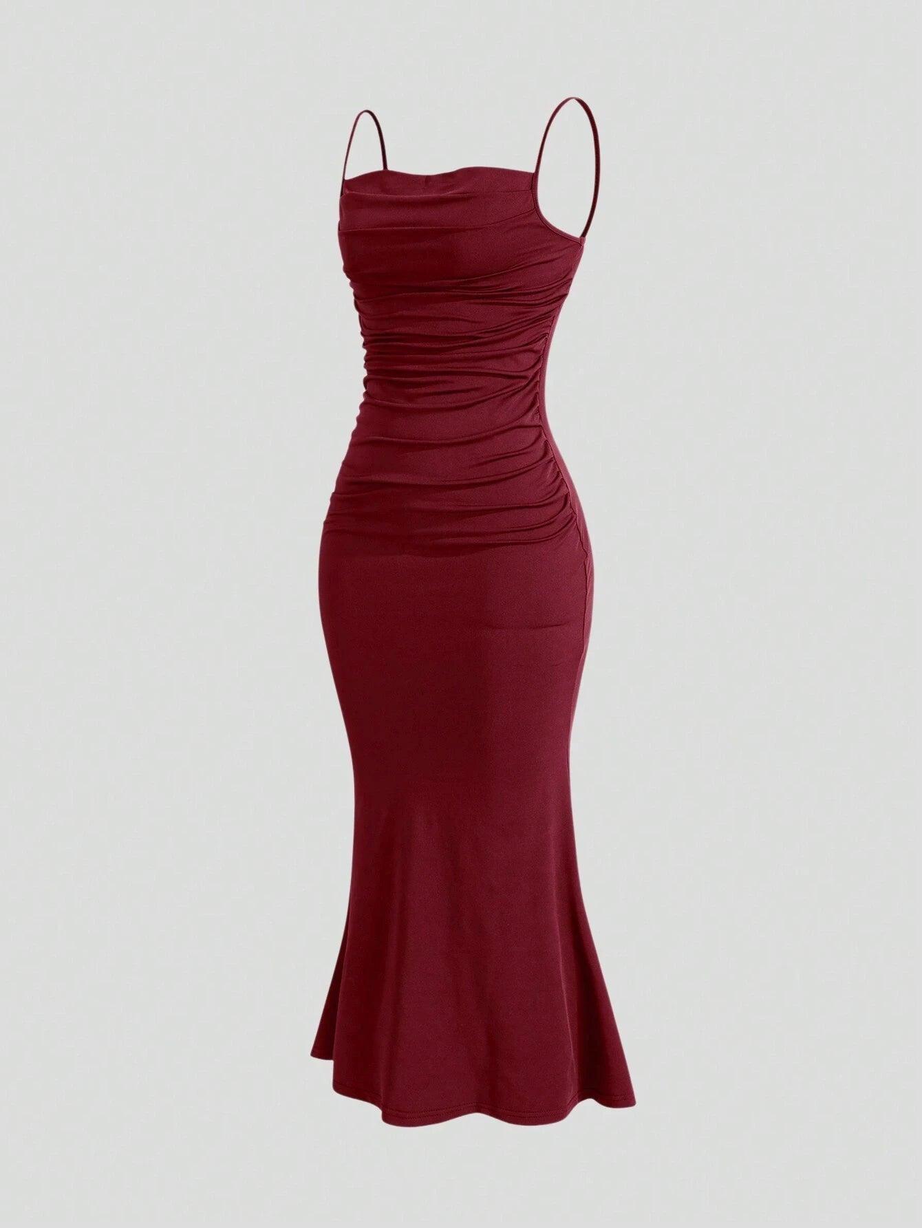 Slim Fitting Party Dress for Women - Elegant Burgundy - Just The Fly Way