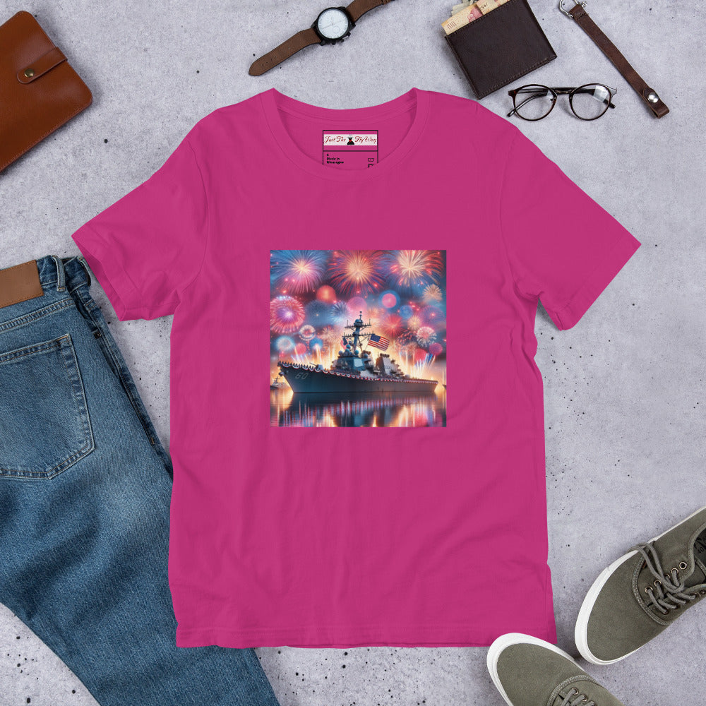 Unisex Patriotic US Navy Warship T-Shirt in a 100% Pre-Shrunken Cotton Sizes S-4XL - Just The Fly Way