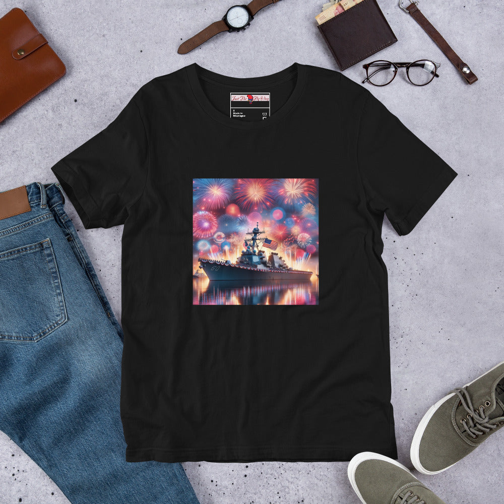 Unisex Patriotic US Navy Warship T-Shirt in a 100% Pre-Shrunken Cotton Sizes S-4XL - Just The Fly Way