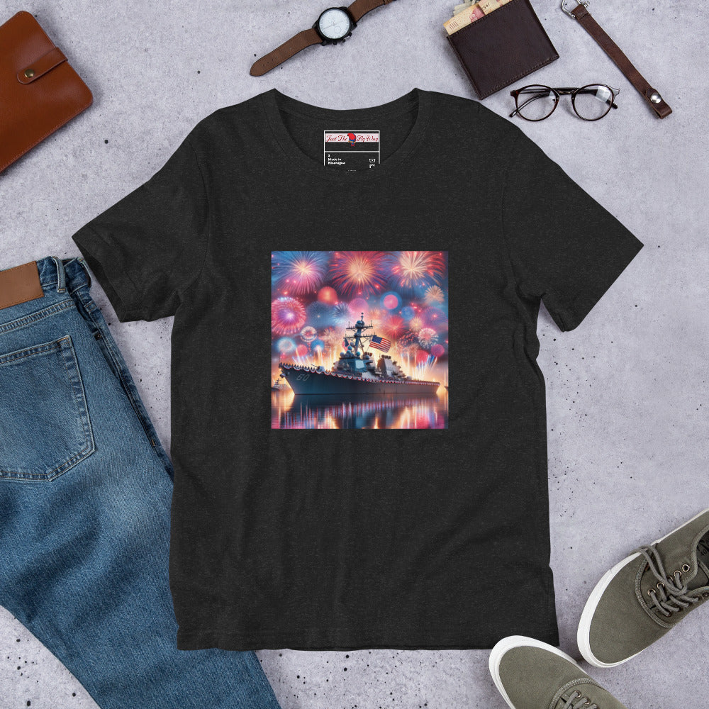 Unisex Patriotic US Navy Warship T-Shirt in a 100% Pre-Shrunken Cotton Sizes S-4XL - Just The Fly Way