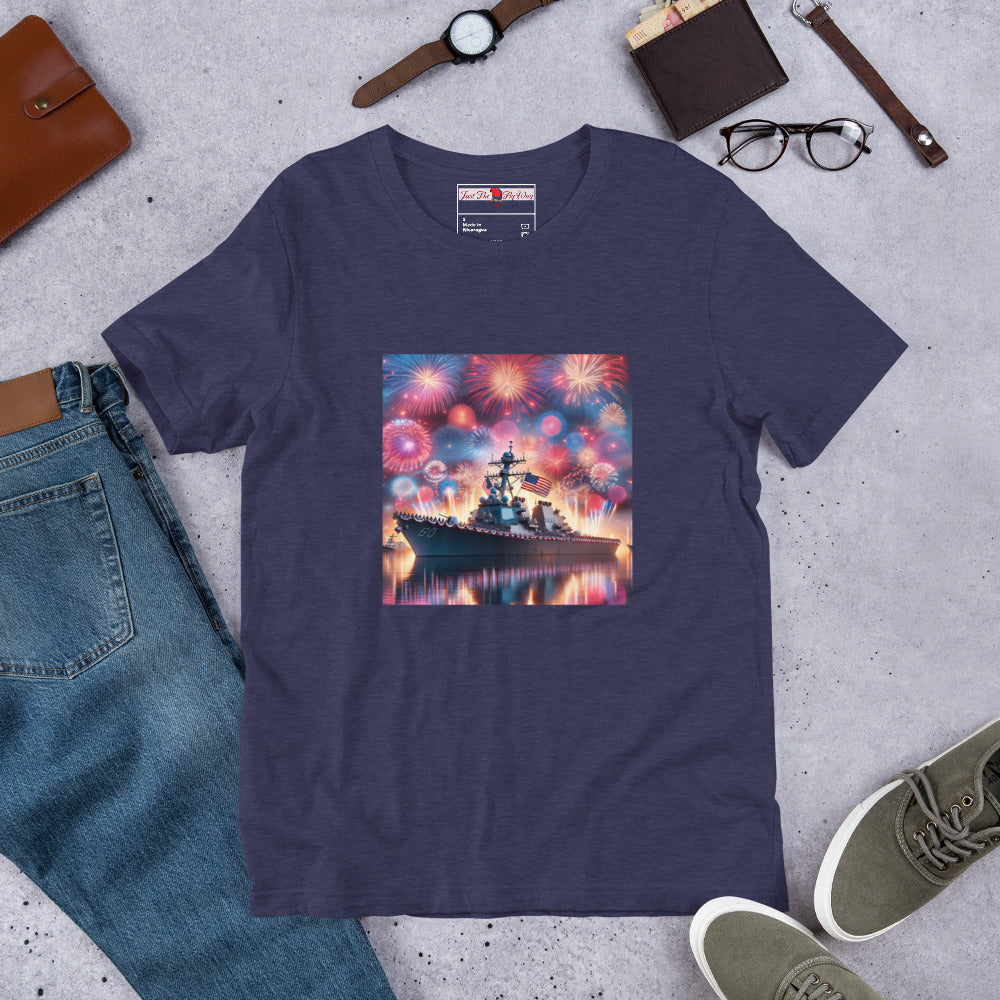 Unisex Patriotic US Navy Warship T-Shirt in a 100% Pre-Shrunken Cotton Sizes S-4XL - Just The Fly Way