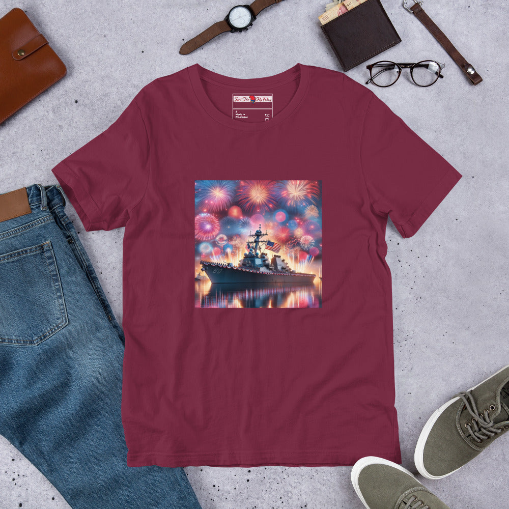Unisex Patriotic US Navy Warship T-Shirt in a 100% Pre-Shrunken Cotton Sizes S-4XL - Just The Fly Way