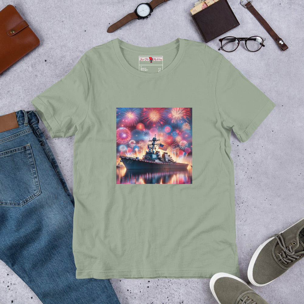 Unisex Patriotic US Navy Warship T-Shirt in a 100% Pre-Shrunken Cotton Sizes S-4XL - Just The Fly Way