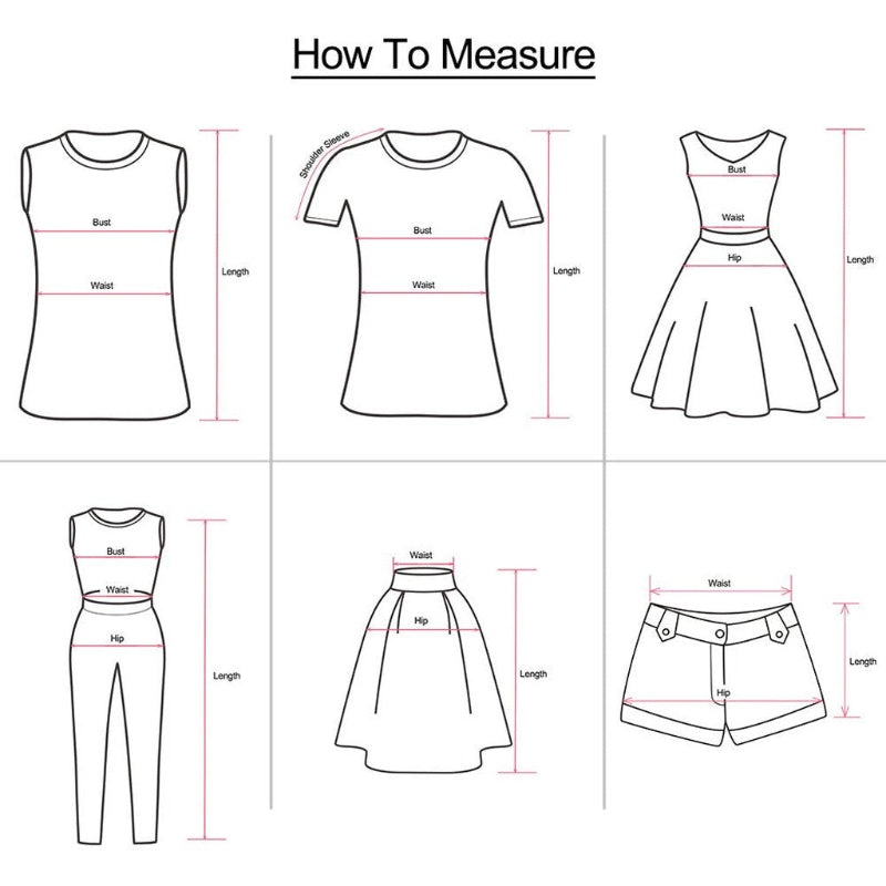 Diagram showing how to measure different types of clothing.