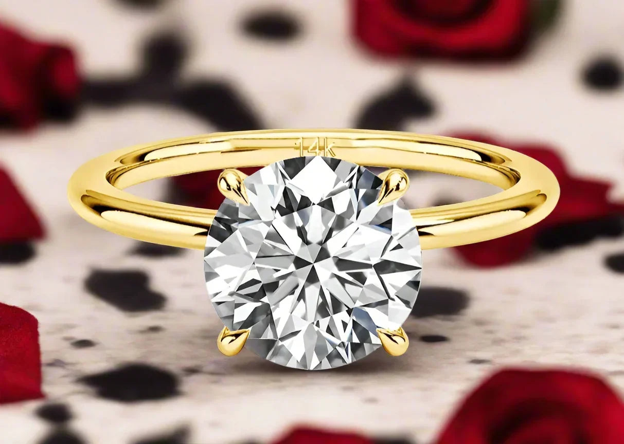 14k Gold Ring, Round, Certified 1ct, 2ct, 3ct Moissanite Ring - Just The Fly Way
