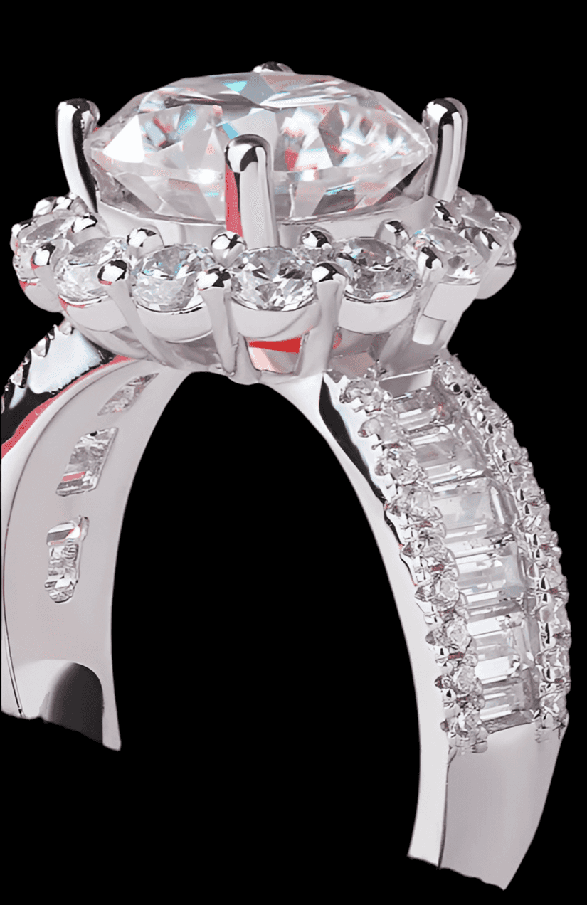 Moissanite Flower Halo Ring for Women - 3CT 925 Sterling Silver Wedding Band, GRA Certified Gift - Just The Fly Way