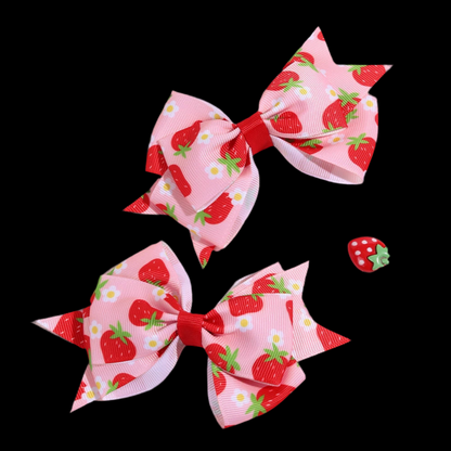 Cute Red and Pink 2Pcs Strawberry Bow Hair Clips - Just The Fly Way