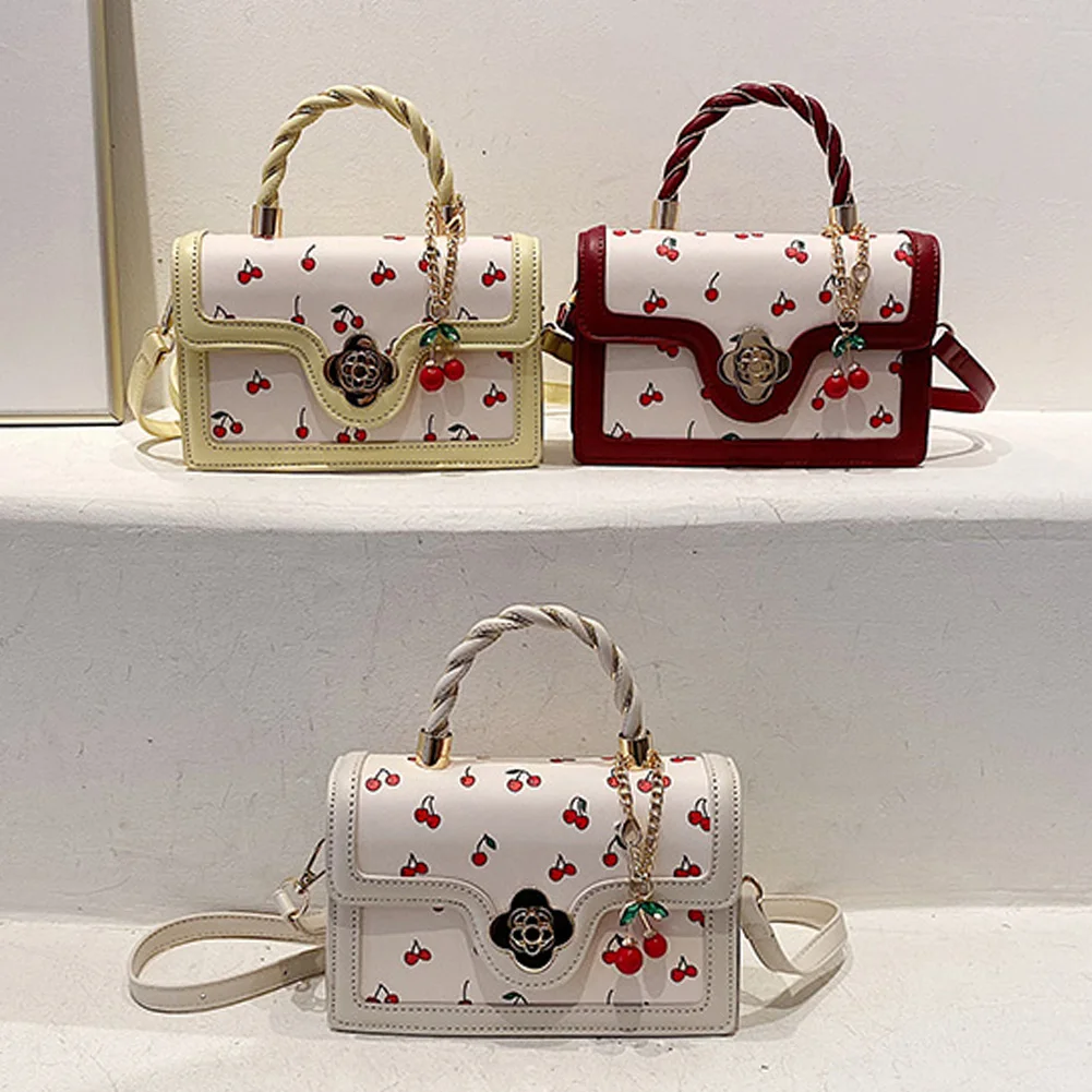 Fashionable, Bold and Beautiful DressStylish Women’s Cherry Square Chain Bag - Versatile PU Leather Crossbody with Sweet Cherry Pattern