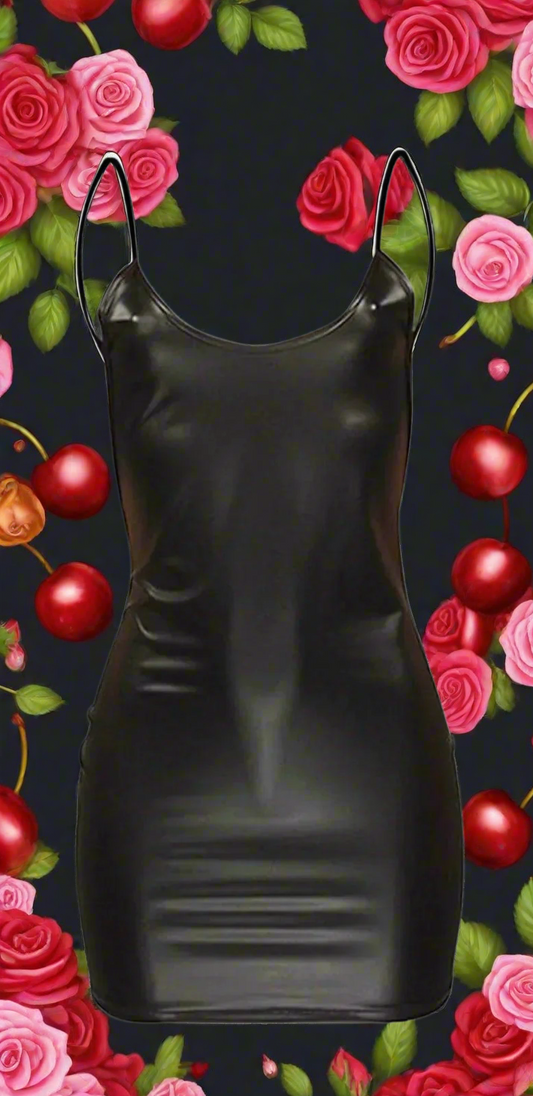 Faux Leather, Backless, Mini Dress With Push-up Bra, Solid Black - Just The Fly Way
