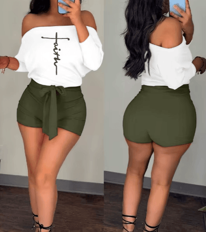 Printed, Off Shoulder, Tied Sash At Waist, Shorts Romper - Just The Fly Way