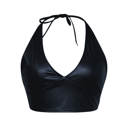 What a Daring and Bold Look with This Faux Leather Halter Top - Just The Fly Way