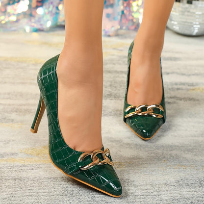 Women's Chain Decor Stiletto High Heels - Just The Fly Way